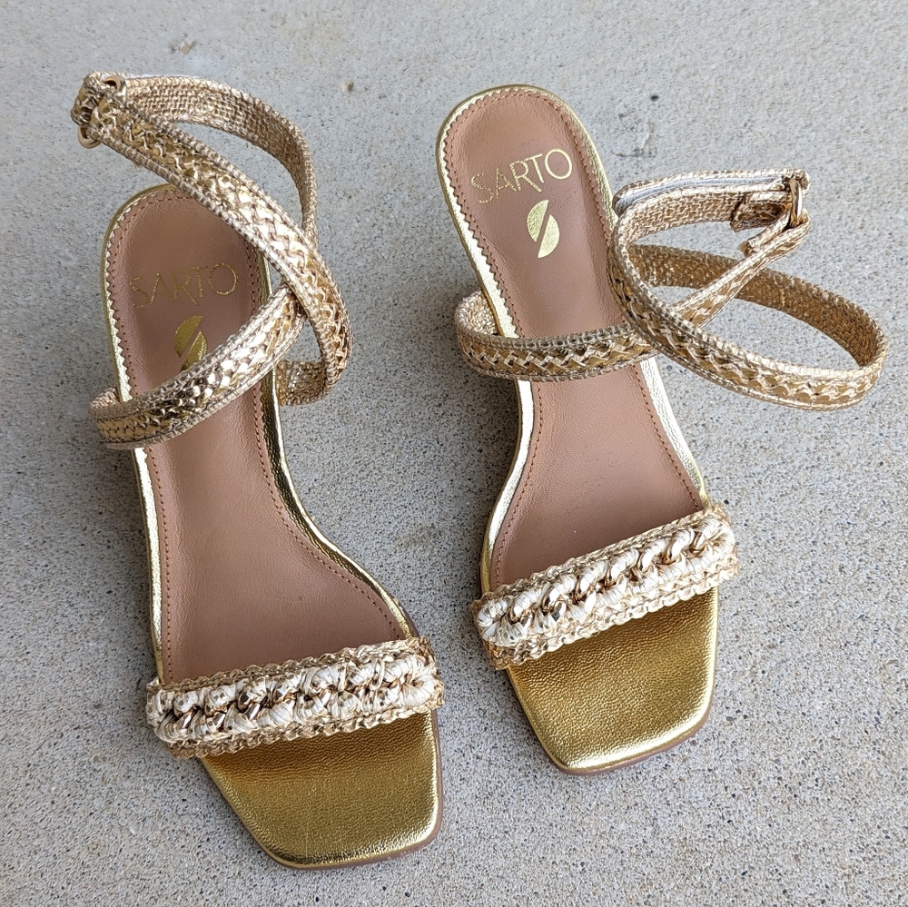 SARTO by Franco Sarto wrap ankle strap woven metallic wedge heel sandal 6 - Picture 5 of 10